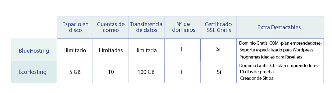 Comparativa Ecohosting vs Bluehosting